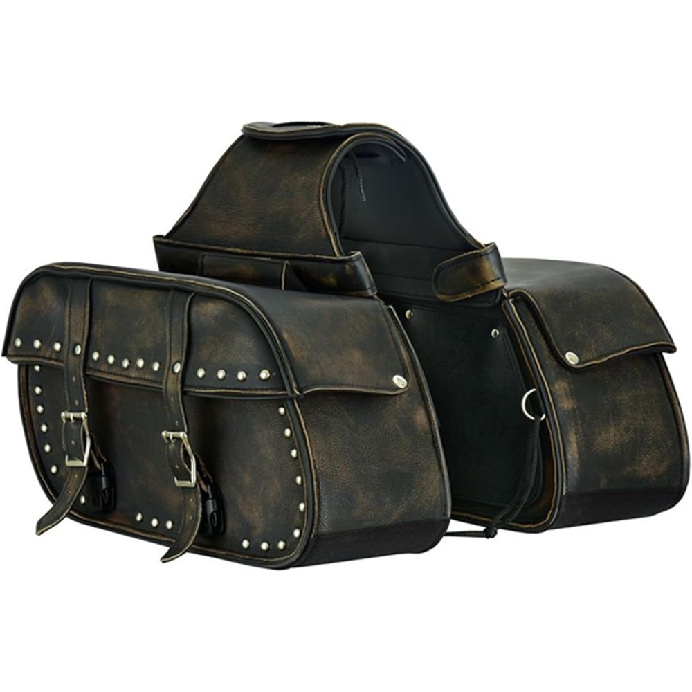 Saddle Bag Distressed - naked cowhide leather motorcycle saddle bags