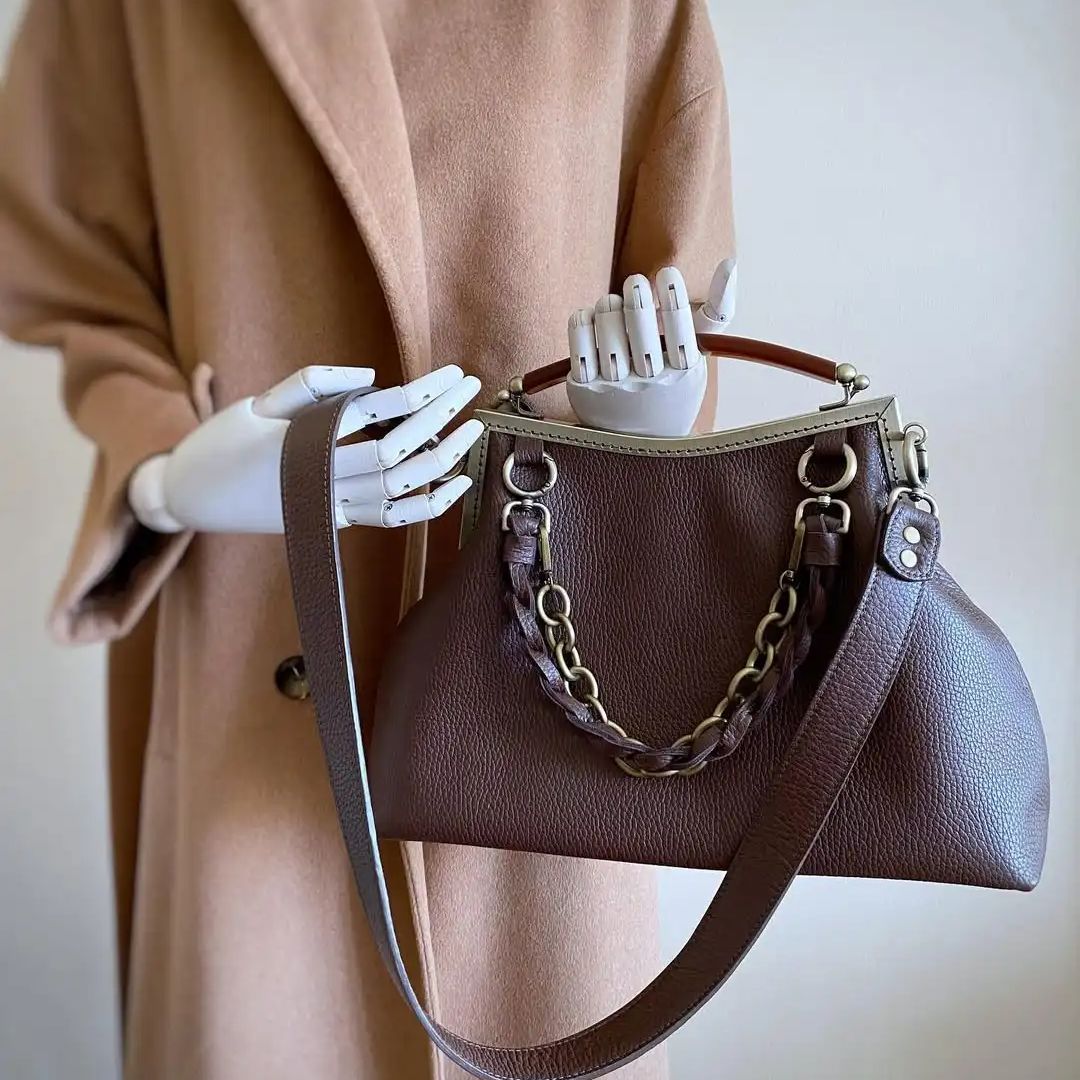 Top Handle Patent Bag - Lost in Vintage Larger Natural Leather