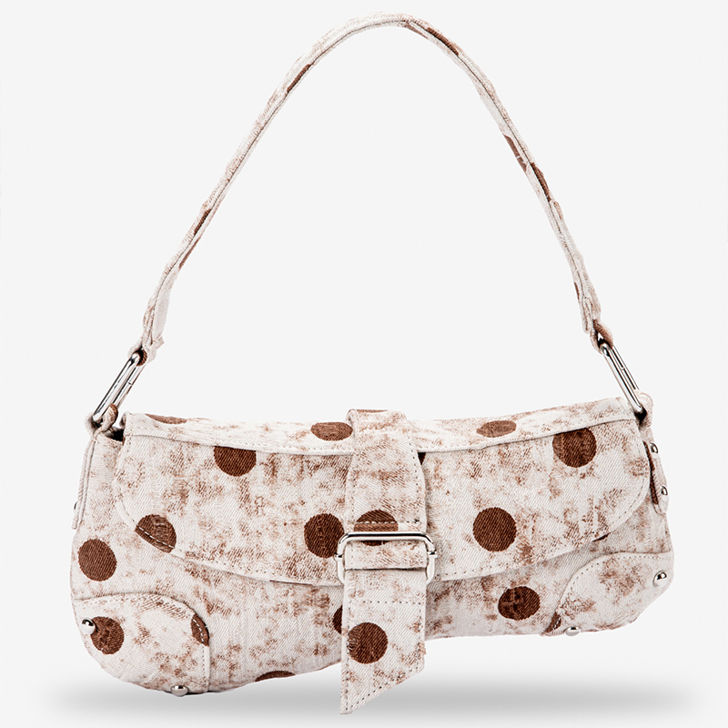 Saddle Bag Distressed - Distressed Round Dot Print Canvas Shoulder