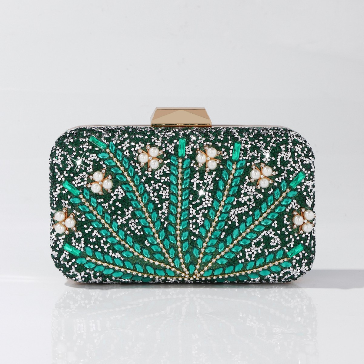 Luxury Rhinestone & Pearl Embe – обзор и цена Luxury Bags Green