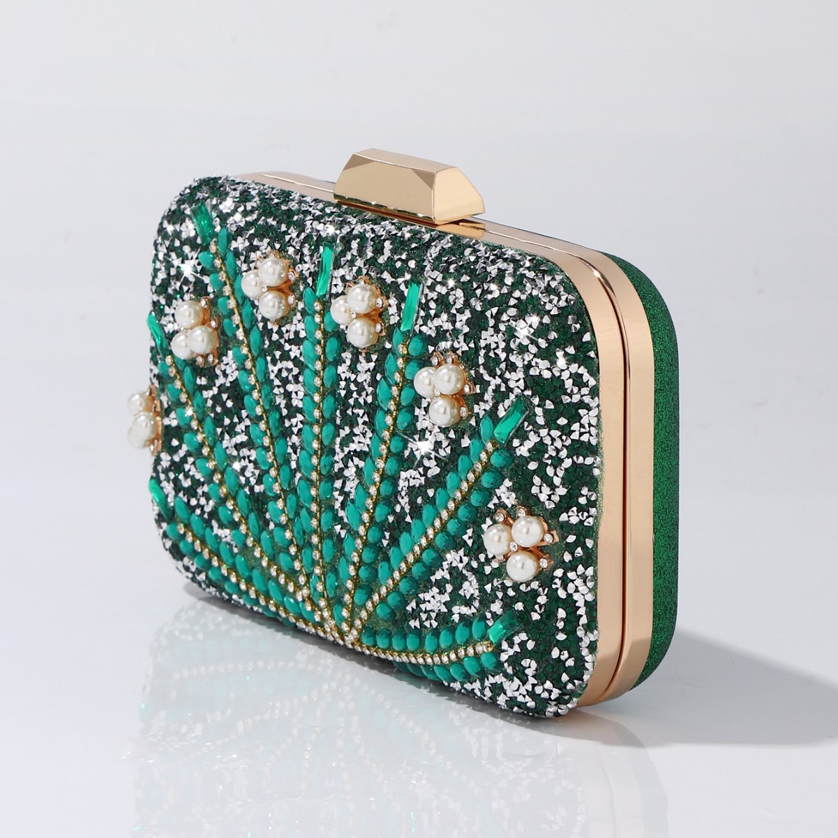 Luxury Rhinestone & Pearl Embe – обзор и цена Luxury Bags Green
