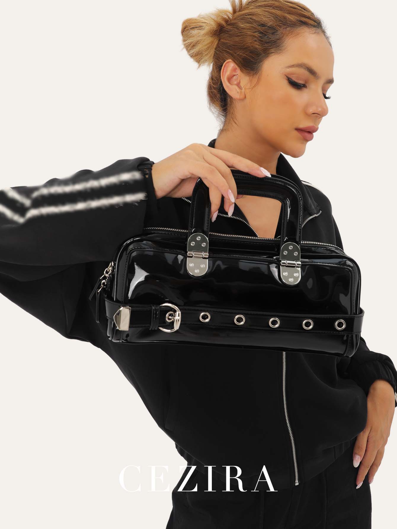 CEZIRA Fashion Punk Patent PU  – обзор и цена Top Handle Patent Bag